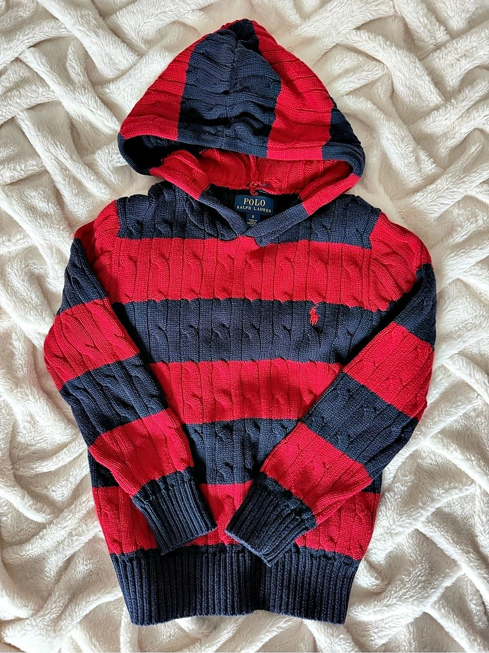 Polo Ralph Lauren Cable-Knit Cotton Hooded Sweater Kids Color Block Hooded